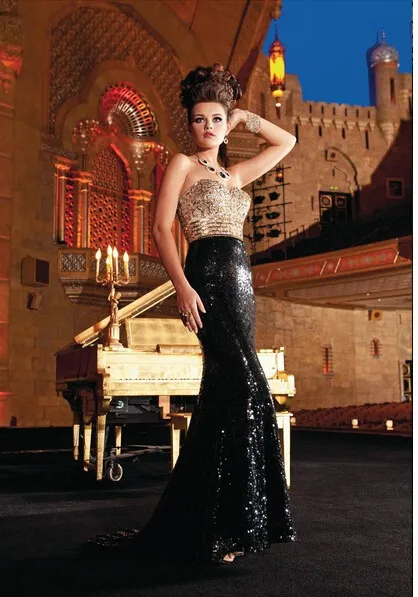 Sharking Much Crystal Bead Sequins Sweetheart Neckline Mermaid Sexy Evening Dresses Beautiful Evening Gowns Gold And Black