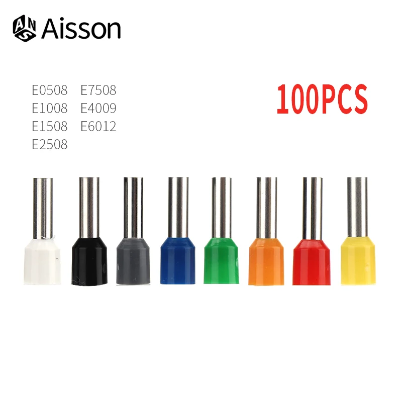 Terminal Connector 100pcs Insulated Ferrules Terminal Block Cord End Wire Connector E0508 E1008 E1508 E2508 E4009 E6012 Electrical Crimp Terminator