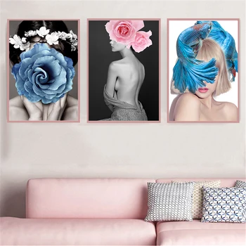 

Nordic Poster Black and White Sexy Women Beautiful Flower Girl Wall Painting Canvas Art For Bedroom Decoration Picture