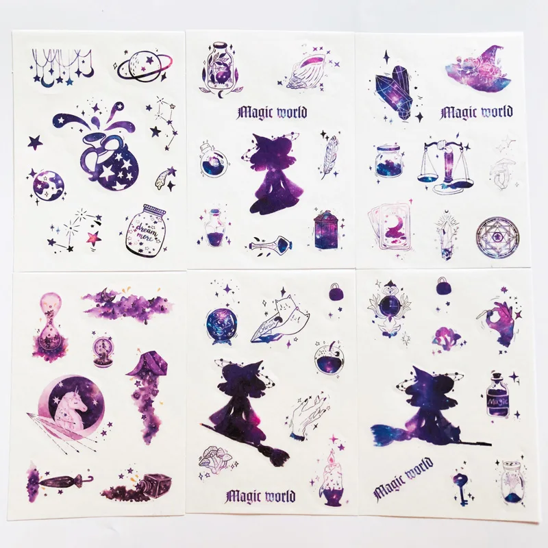 6 Sheets Fantastic Purple Starry Constellation Paper Sticker Adhesive Stick Label Hand Account Decoration afbeelding