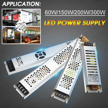 

Ultra Thin LED Strip Power Supply DC 12V 0-25A Electronic Transformer 60W 150W 200W 300W LED Strip Switch Driver Power Adapter