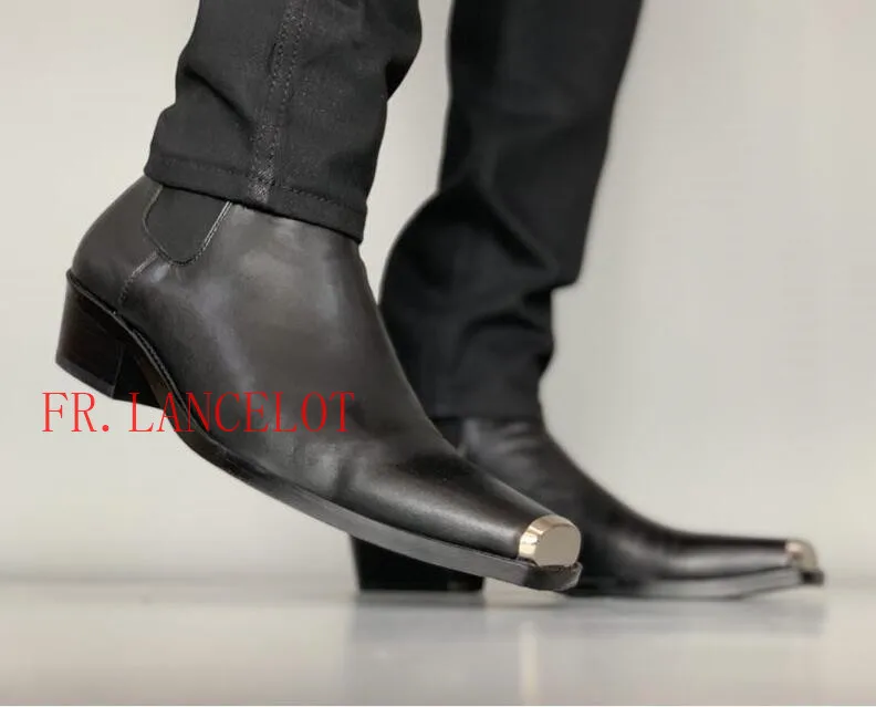 FR. LANCELOT/модные черные мужские ботинки из натуральной кожи с квадратным носком и металлическим декором мужские ботинки челси Wyatte Mujer Размер 45, 46