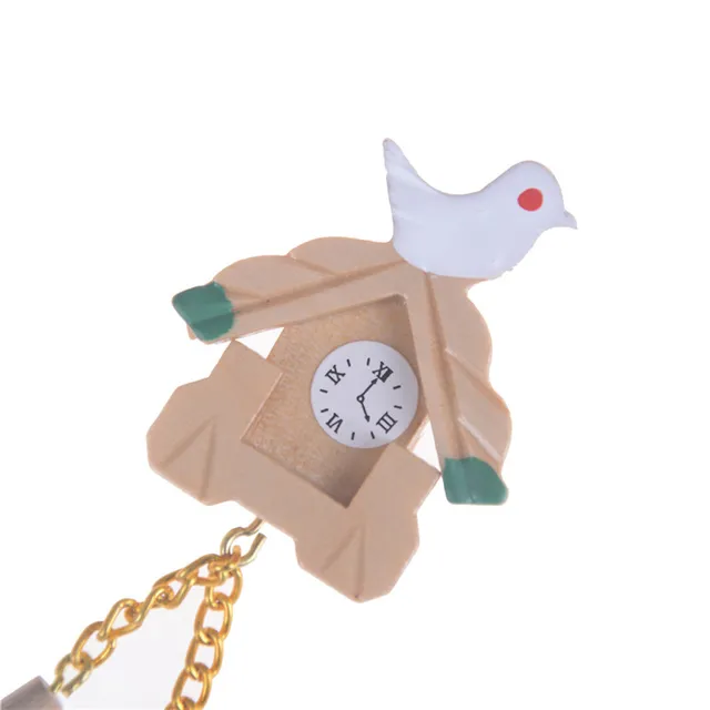 1:12 Miniatura Dolls House Furniture Bird Clock Dollhouse Mini Simulation Bird Wood Clock Children Room Cute Wall Clock 3