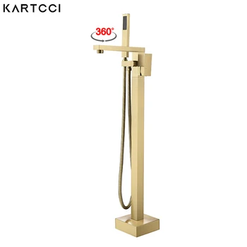 

KARTCCI Floor Mounted Free Standing Tub Faucet Swivel Spout Bathtub Filler Brushed Gold,Brushed Nickel, Matt Black