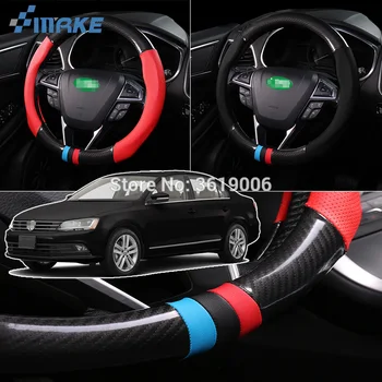 

smRKE For Volkswagen Jetta Steering Wheel Cover Anti-Slip Carbon Fiber Top PVC Leather Sport Style