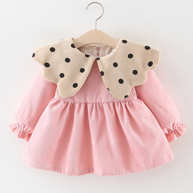Humor Bear/зимнее платье с длинными рукавами для маленьких девочек; вельветовое детское цветное бархатное платье в горошек для малышей рождественское платье для малышей - Цвет: pink