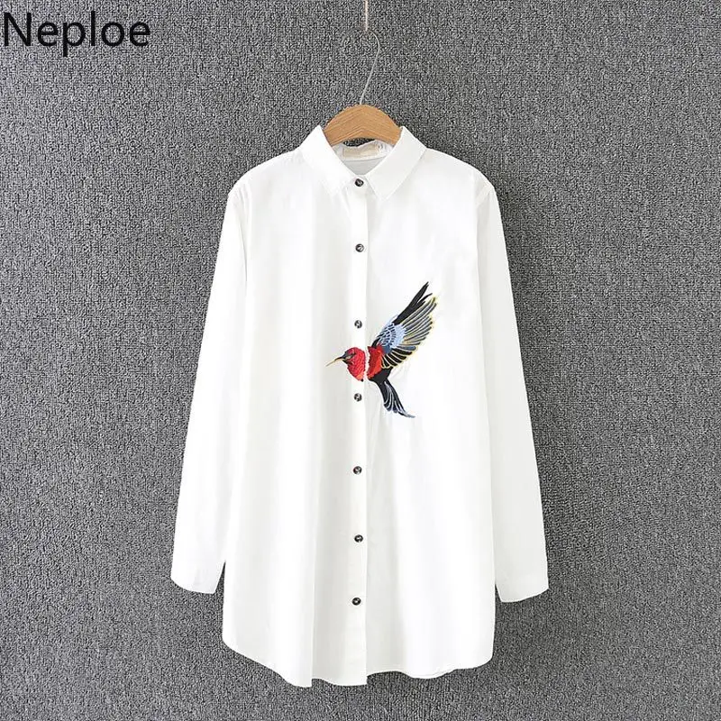 

Neploe Autumn Plus Size Blusa Women Blouses 4XL Casual Loose Wash Cotton Embroidered Bird Shirt Blusas Femininas Elegante 46295
