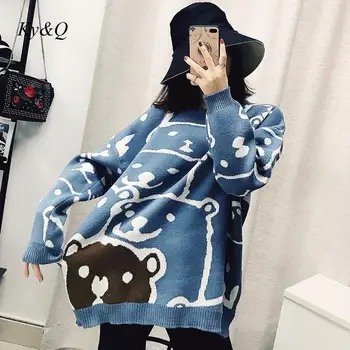 

Brand Design Women Fashion Sweet Bear Embroidered Sweater Spring New 2020 Tide O-neck Knit Pullover Jumper Clothes