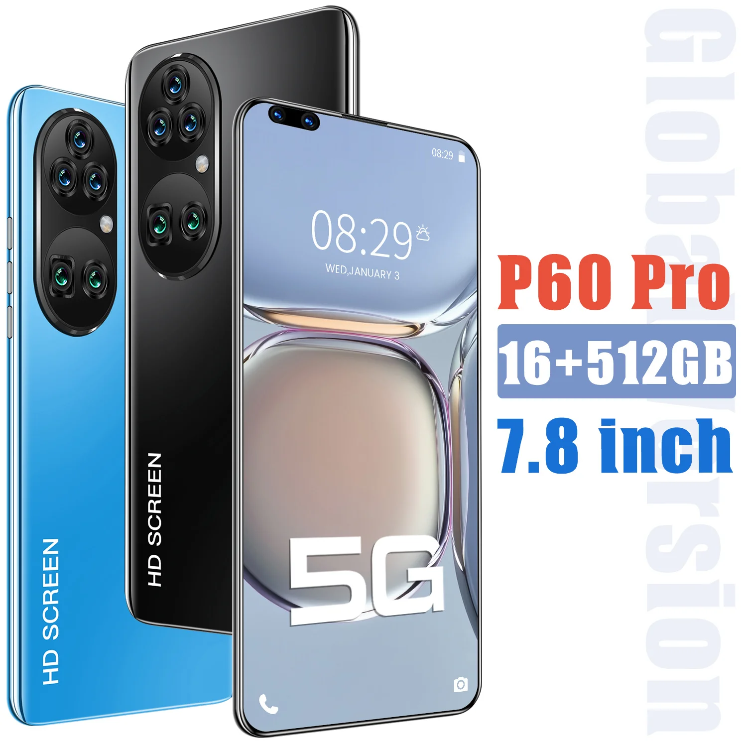 New Arrival Smartphone P60 Pro 7.8 Inch Huawe HD Big Screen 16GB+512GB Celular 4G 5G Network Android 11 40+48MP Camera Cellphone