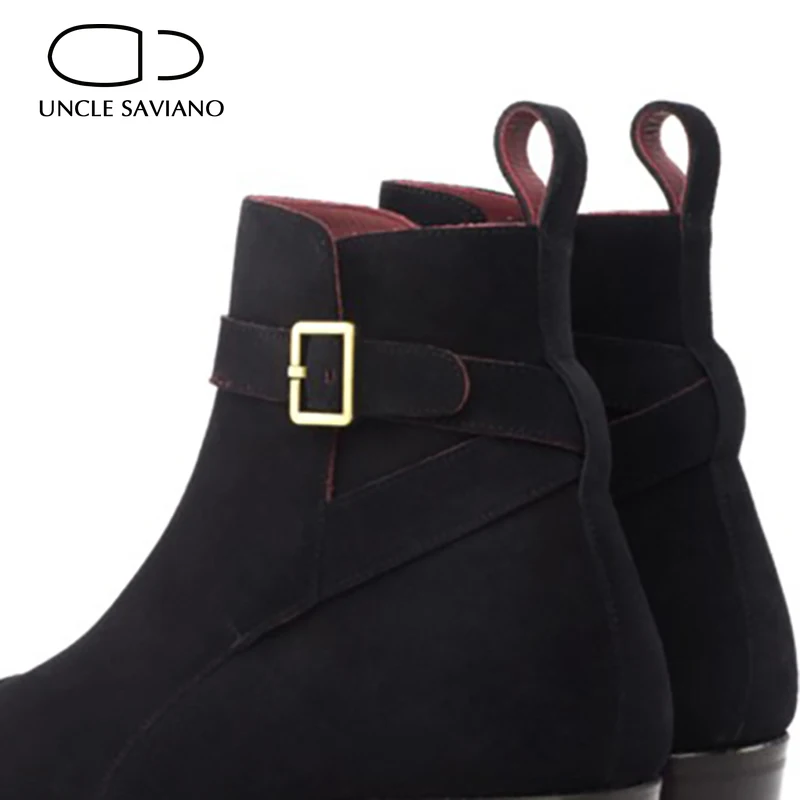 삼촌 사비아노 첼시 블랙 남성 작업 부츠, 패션 디자이너 벨벳 추가, 암소 스웨이드 비즈니스 정장 신발, 겨울