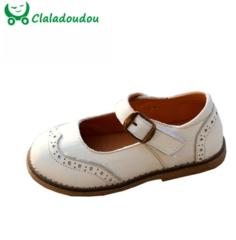 

13.5-20.5cm Kids Girls Fur Leather Shoes Retro Brogue Princess Dress Shoes Black Beige British Style Toddler Girls Casuals Shoe