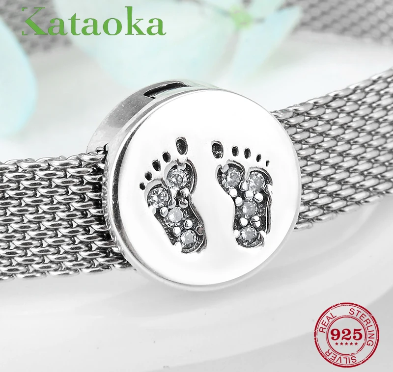 

Round shape footprint Charming CZ 925 Sterling Silver Clip Beads Fit Original reflections Bracelet charms Jewelry Making