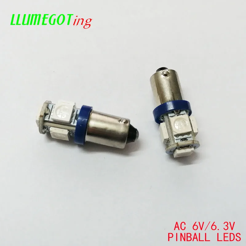 50 шт. AC DC 6V 6,3 V BA9S T4W#44#47 штык 5x SMD 5050 неполярность различных цветов Bally пинбол игровой автомат светильник лампа