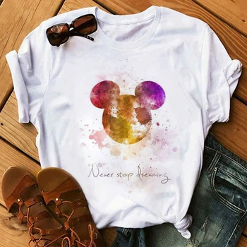 

Women Tshirt Cartoon Mouse Printed Tops Tee Summer Short Sleeve Female Graphic Tee Shirts Fashion Ladies T-shirt Clothes