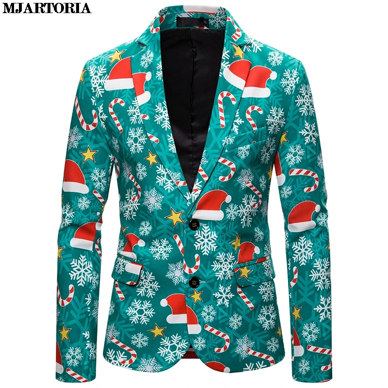 Green MJARTORIA Мужской Блейзер, Рождественский костюм, куртка, костюм, новинка, Мужской приталенный Блейзер с принтом s, стильный пиджак, верхняя одежда для Хэллоуина - Цвет: Green