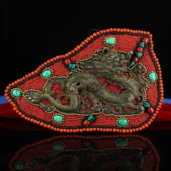 

wedding decoration Tibetan collection pure hand-made to create gem-set copper dragon tag Dragon statue hanging on the wall