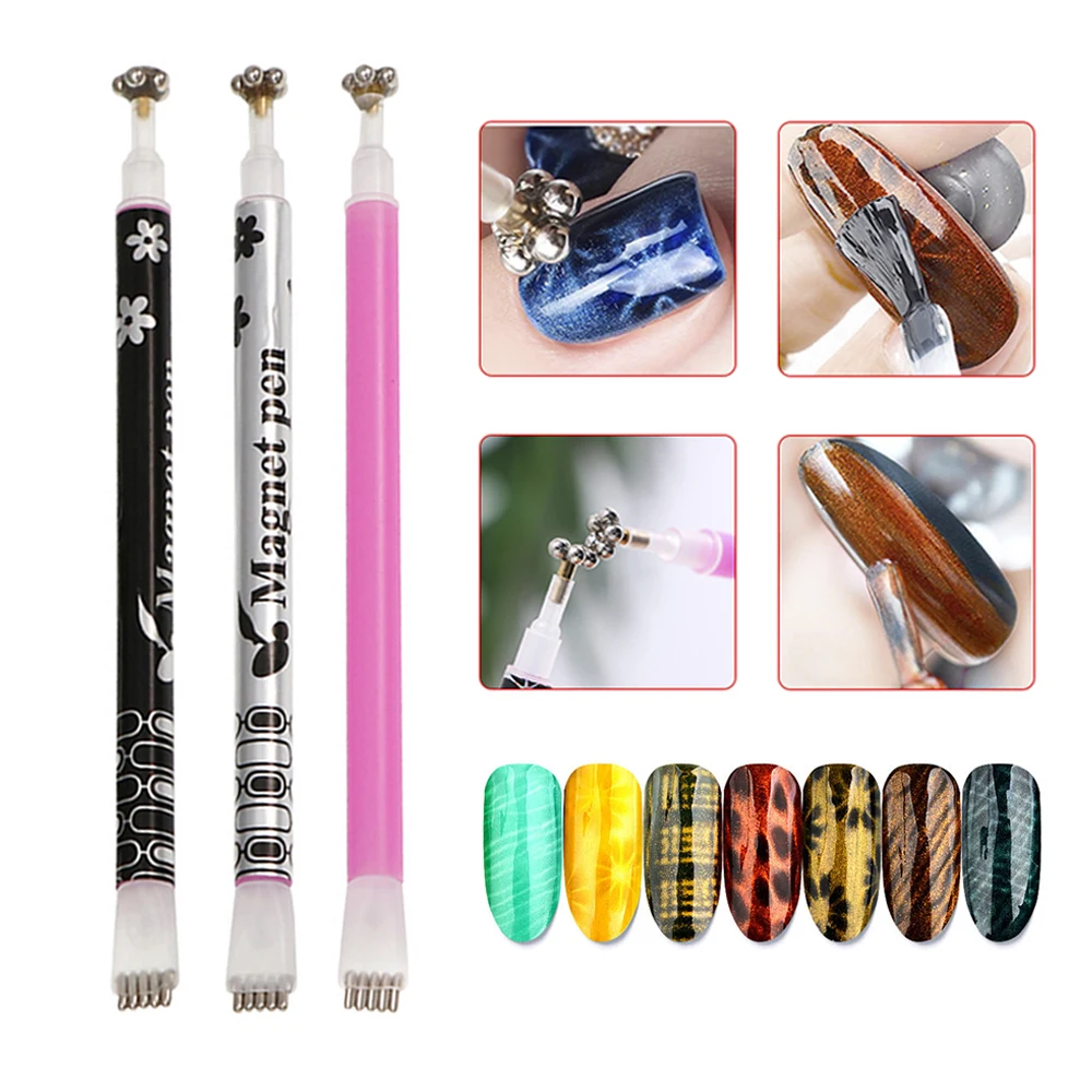 

1Pc Double Head Cat Eye Magnet Stick Pen For UV Gel Polish 3D Line Strip Flower Effect Magical Board Manicure Nail Art Tools