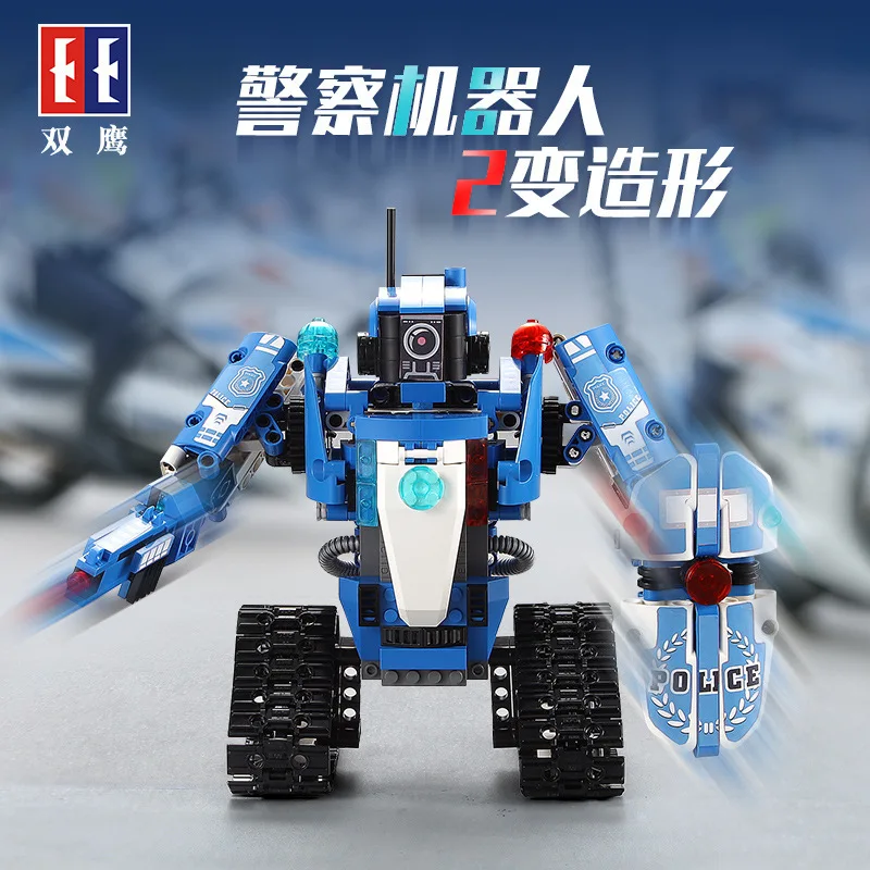 

Double e C51049 Cracking Take Remote Control Robot Police Car Building Blocks-in-Children Boys Educational Assembled Toys