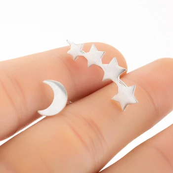 

Fashion Gold Silver Color Asymmetric Star Ear Climber Cute Ceescent Moon Stud Earrings for Women Girls Party Gift