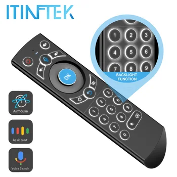 

Universal Backlit 2.4G Wireless Air Mouse Gyro for Google Voice Remote Control Mic Backlight Fly Mouse for Android TV Box PC G21