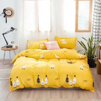 

Yellow Duck Reactive Printed Bed Linens Double Size Couette Bed De Set Bedding Housse Kids Sets Queen/King Size Cartoon