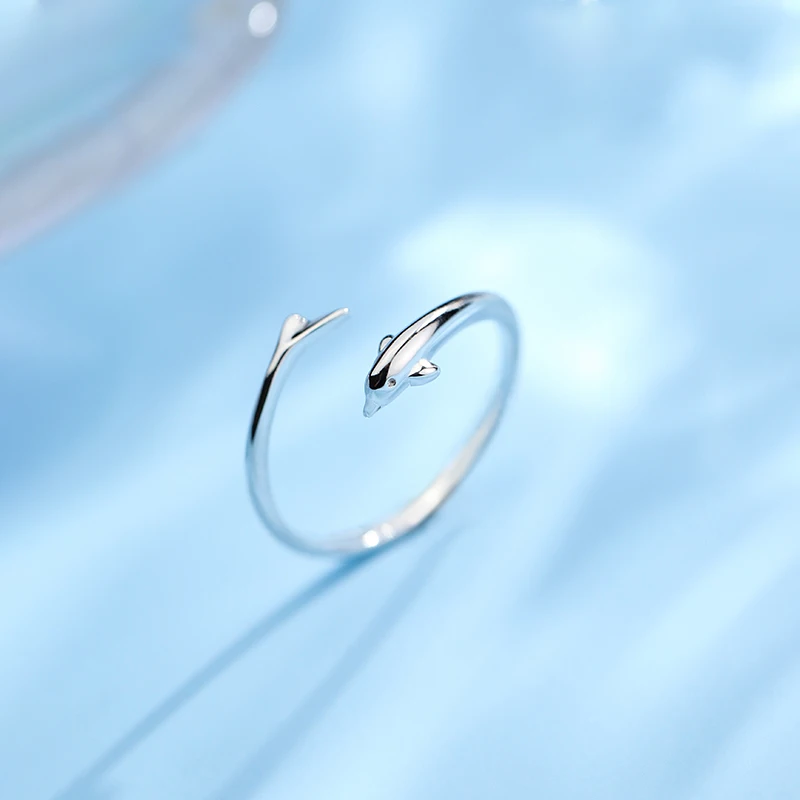 

MIQIAO Dolphin 925 Sterling Silver Ring For Women Anniversary Gift Female Simple Three-dimensional Adjustable Zircon Cute Marine