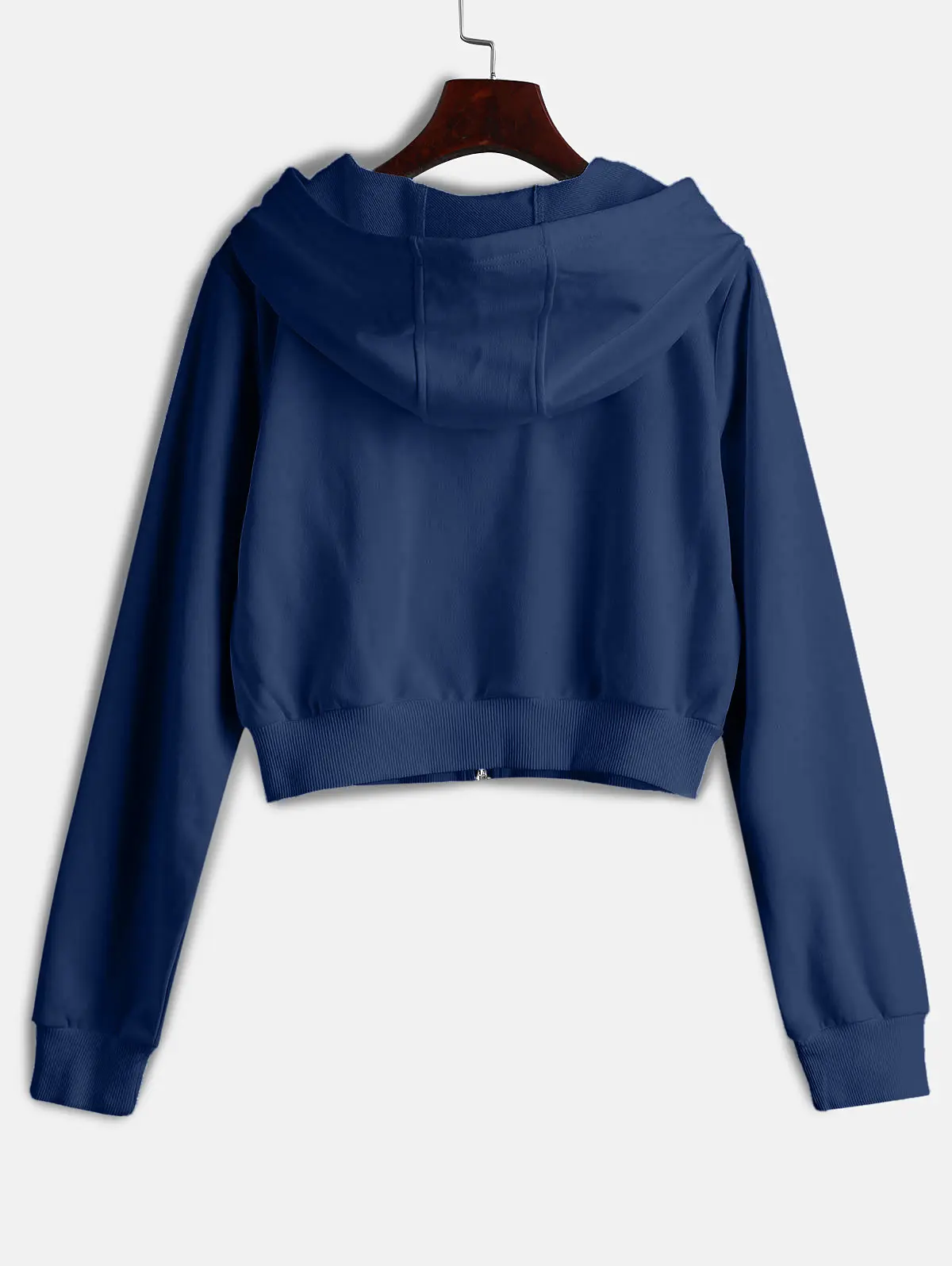 ZAFUL Drawstring Zip Up Cropped Hoodie Women Hooded Neckline Short Length Belly Solid Hoodie Long Sleeve Basic Sweatshirt