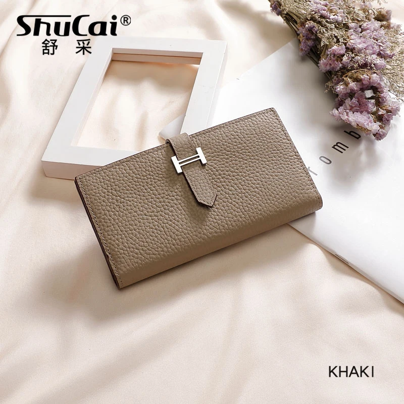 Длинный кошелек, женские кошельки, модный кошелек для монет, держатель для карт, женские кошельки, высокое качество, клатч, сумка для денег, кошелек из натуральной кожи - Цвет: KHAKI