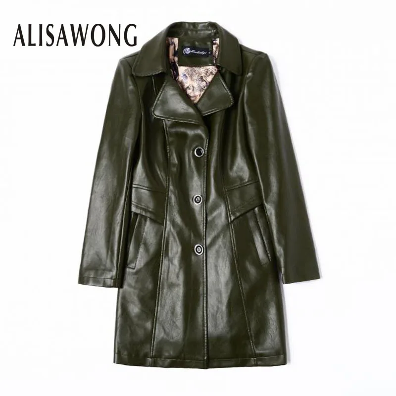 

2019 Autumn Womens Fashion New Lapel Single Row Buckle Slim Coat Ladies Motorcycle Locomotive PU Leather Jacket Overcoats