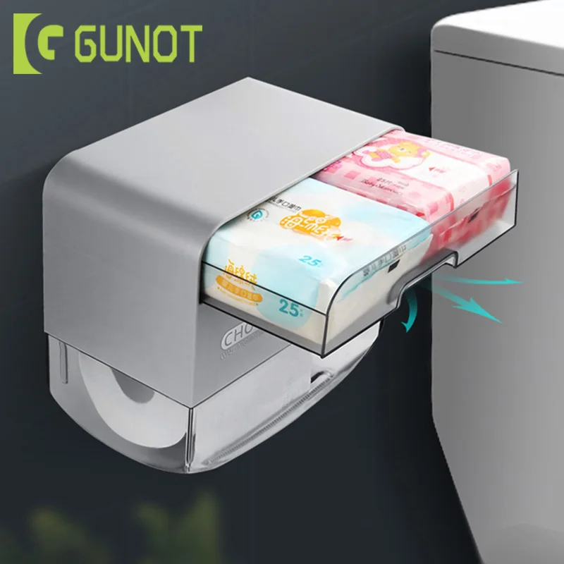 

GUNOT Waterproof Toilet Paper Holder Wall-mount Double Layer Tissue Box Home Bathroom Storage Rack Portable Toilet Paper Holder