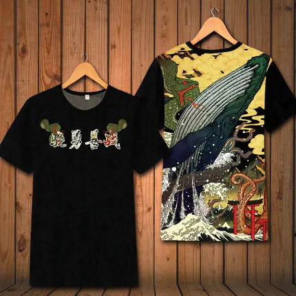 Ukiyo-e в китайском стиле с 3d принтом животных, роскошная футболка с короткими рукавами, лето, новая качественная мягкая удобная ледяная футболка, Мужская S-6XL - Цвет: as picture