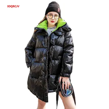 

Women Winter Parkas Jackets 2019 Female Stand Collar Thick Warm Glossy Down Cotton Jacket Ladies Big Size Parka Coat Black W1230