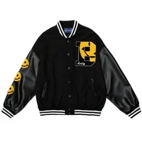 Hip Hop Baseball Jacket Coat Smiley Letter B Embroidery Patchwork Oversized Streetwear Bomber Varsity Fashion College Jacket 1