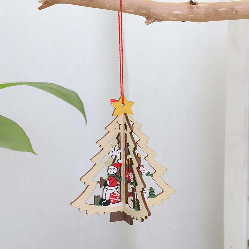 Wooden Christmas Decoration Xmas Tree Pendant 3D Hanging Home New Year Party Bauble Decoration Christmas Ball Xmas Key Ring