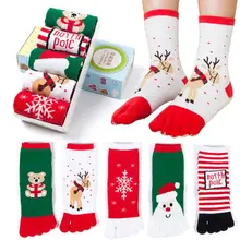 Женские носки унисекс с пятью пальцами; рождественские хлопковые носки с милым рисунком медведя, Санты, оленя, снежинки; носки для праздника, фестиваля, Рождества