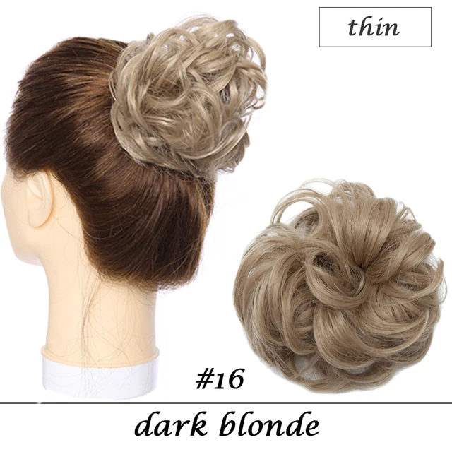 HAIRRO 80g Straight Donut Chignon Hairpieces Synthetic Ombre Elastic Updo Chignon Fluffy Messy Scrunchies Hair Bun For Women dark blonde-28g
