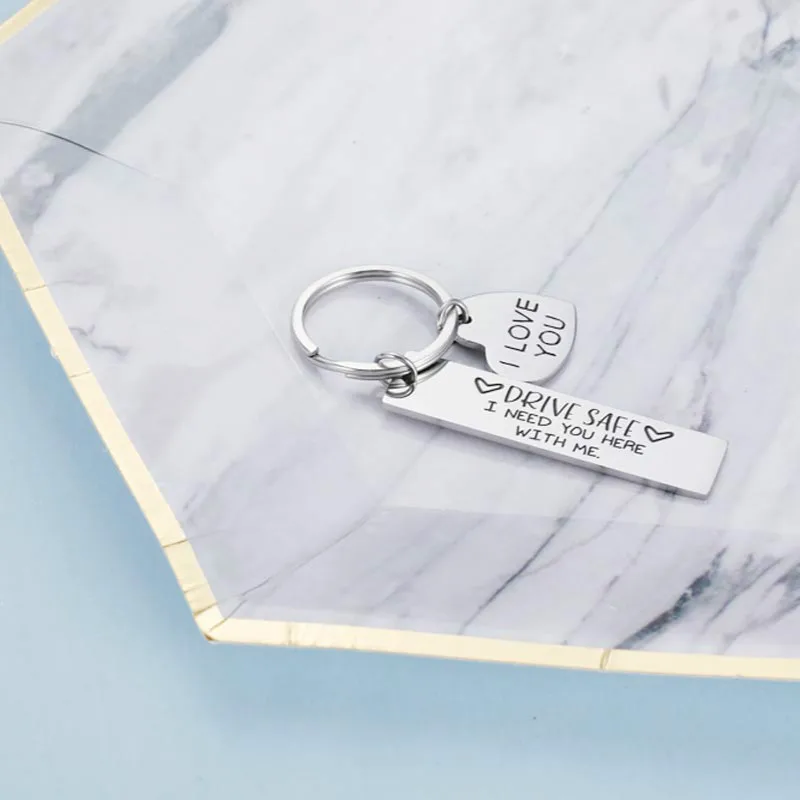 I Love You Keychain Keyring Drive Safe I Need You Here with Me for Couples Men Women Christmas Gift Key Chains