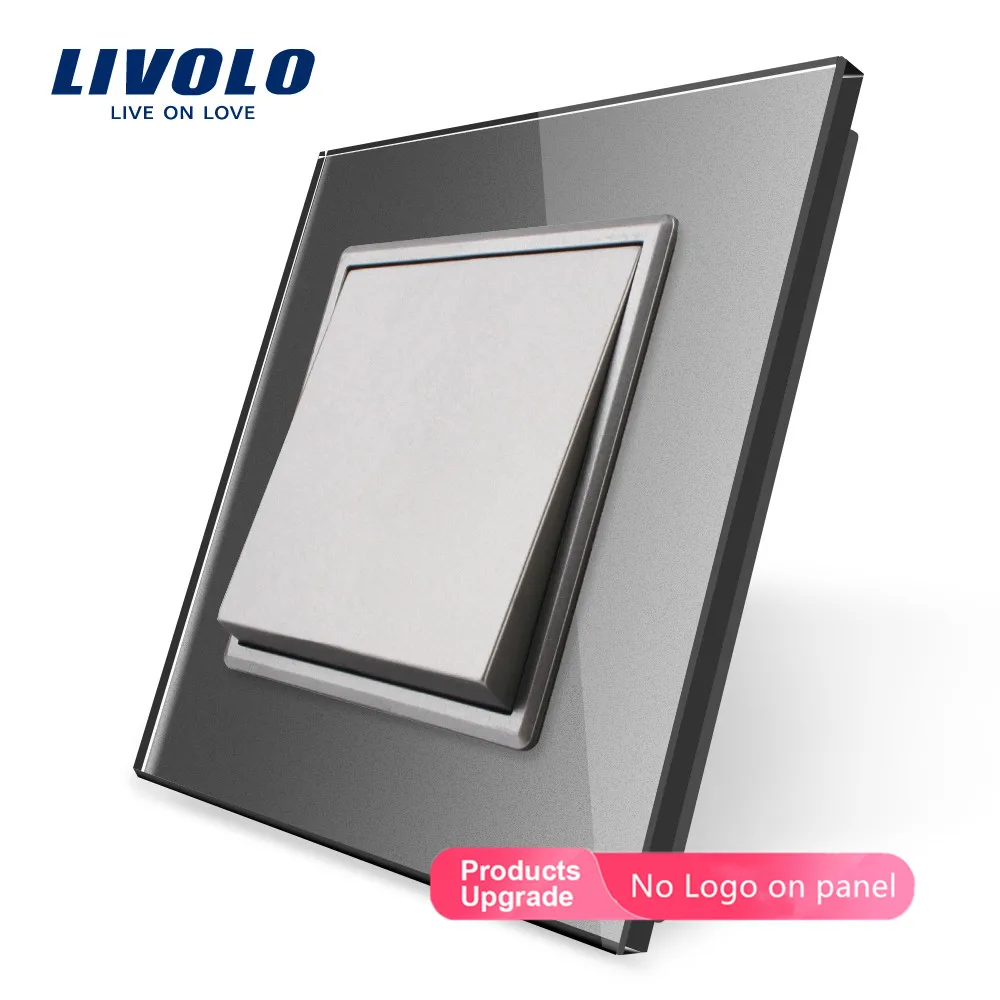 Grey-No logo Livolo Производитель стандарт ЕС Роскошный белый/розетка с панелью из черного стекла, кнопка, 2 позиционный переключатель, VL-C7K1S-11/12, без логотипа - Цвет: Grey-No logo