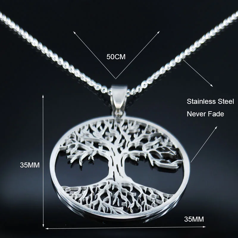 Aesthetic Tree of Life Chain Necklace for Women Men Stainless Steel Silver Color Amulet Gift Jewelry arbol de la vida N42S01