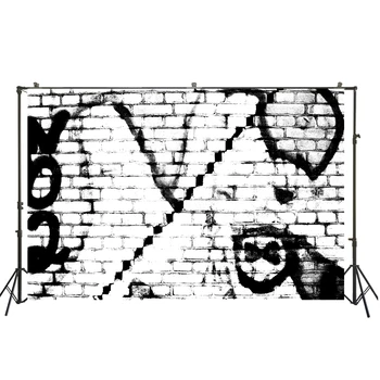 

HUAYI brick wall with graffiti background hip hop party decorations 90s themed backdrop personality photo photography W-3731