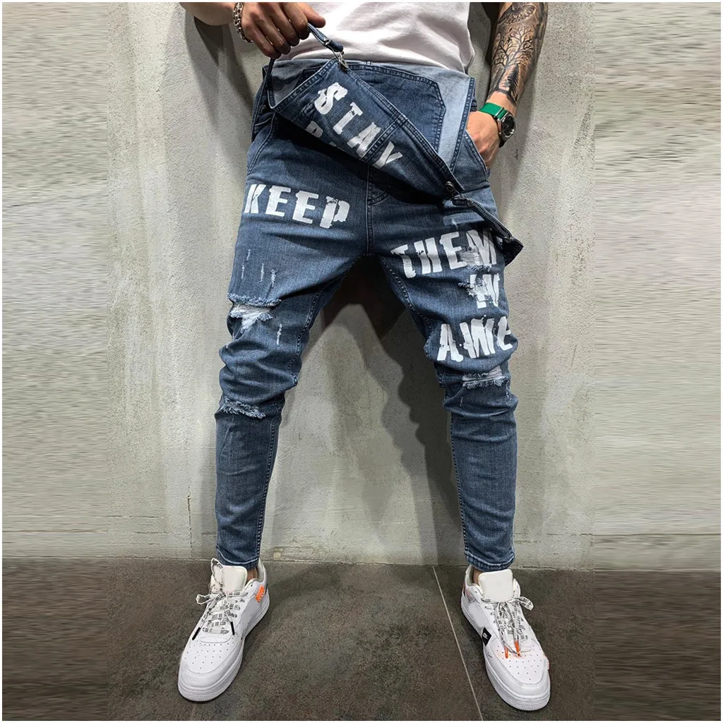 Джинсовый мужской джинсовый комбинезон с карманами, комбинезон с буквенным принтом, уличная одежда, штаны на подтяжках, брюки-карго, комбинезоны F826