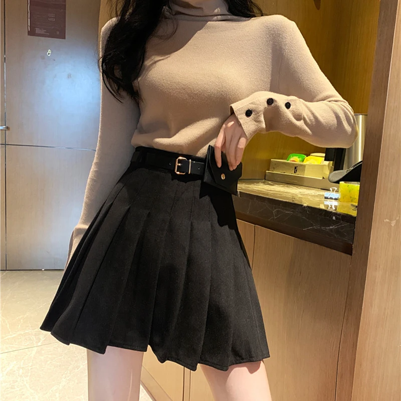 Spring Ladies Pleated Skirts - Solid A-Line Mini Women High Waist Skirts image 2