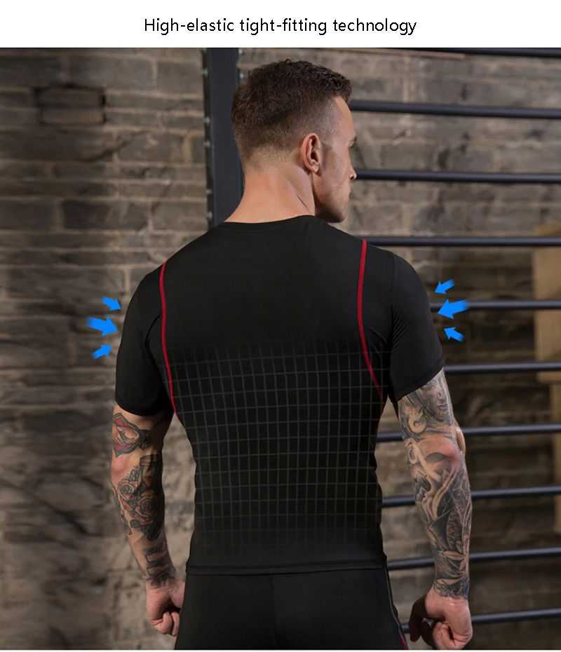 Men Compression Shirts Dry Fit Gym Shirt Breathable Rashguard Running TShirt Fitness Top Tee Muscle Trainning Elastic Sportswear