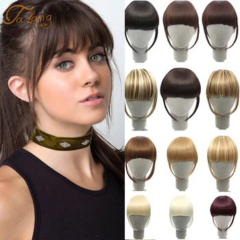 

TALANG Fake Fringe Bangs Clip Ons 6 Inch Short Straight Front Neat Wedding Synthetic Hair Pieces Bangs For Women