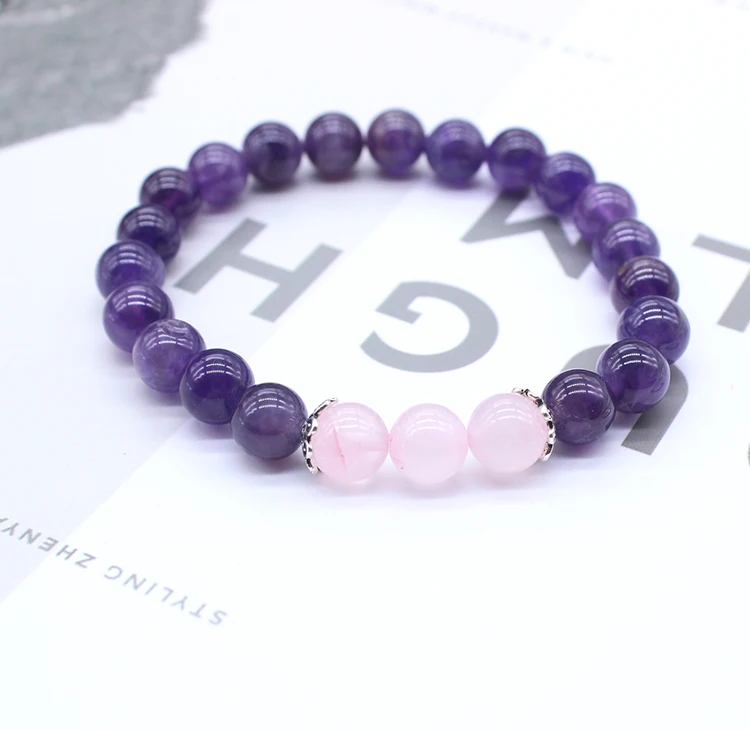 Натуральный аметис порошок кристалл браслет для женщин пара Камень Браслет фиолетовый Кварц Браслеты 8 мм бусины браслеты украшения подарки