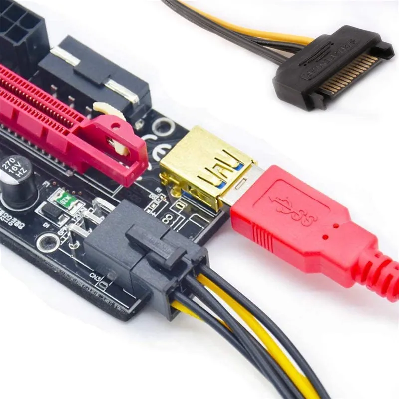 100Pcs Good Usb 3.0 Gilded Pci-E Riser Ver 009S Express 1X 4X 8X 16X Extender Riser Adapter Card Sata 15Pin To 6 Pin Power Cable