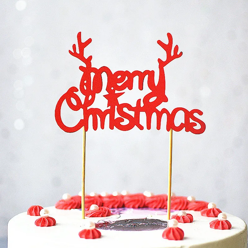 

2pcs Christmas Party cake topper Red green merry christmas cake Dessert Decoration Cupcake Topper For Xmas New Year Cakes gifts