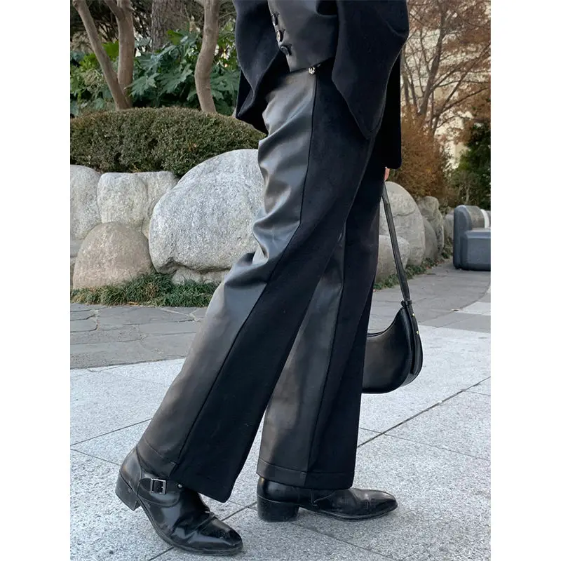 Korean Black Leather Pants Men's 