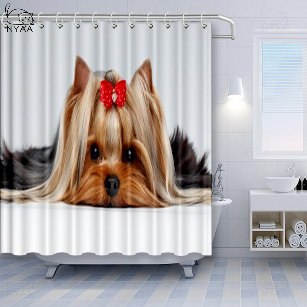 NYAA Yorkie занавеска для душа йоркширского терьера в розовом платье чайной вечеринки