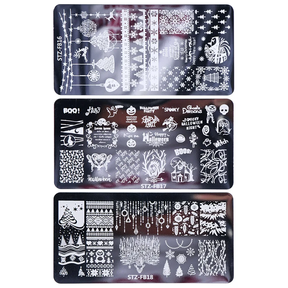 Nail Stamping Plates Leaves Flower Nail Template Christmas Halloween Image Stamp Manicure Polish Printing Stencil JISTZFB01-19